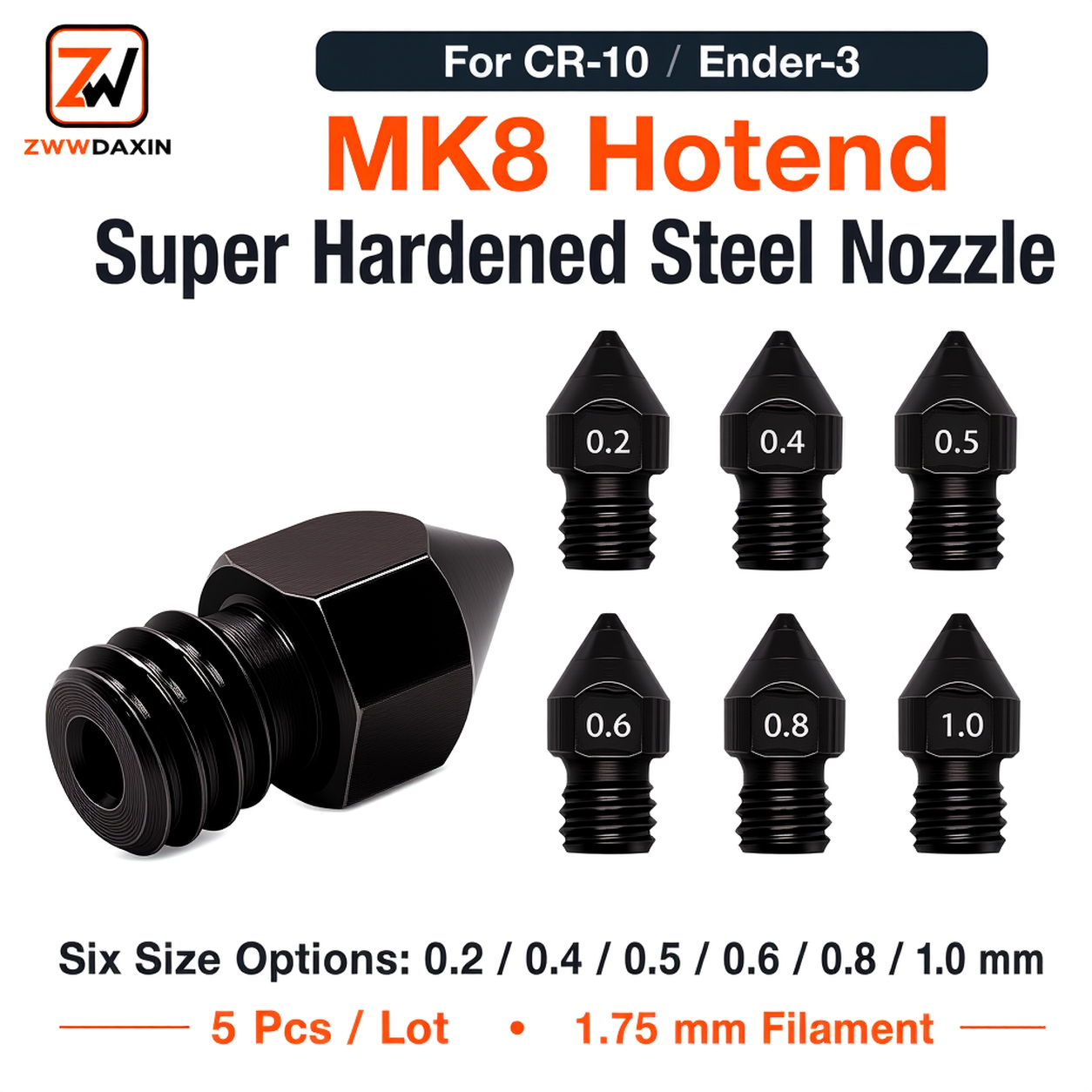 3D Printing Nozzle - Buse en acier super trempé MK8,